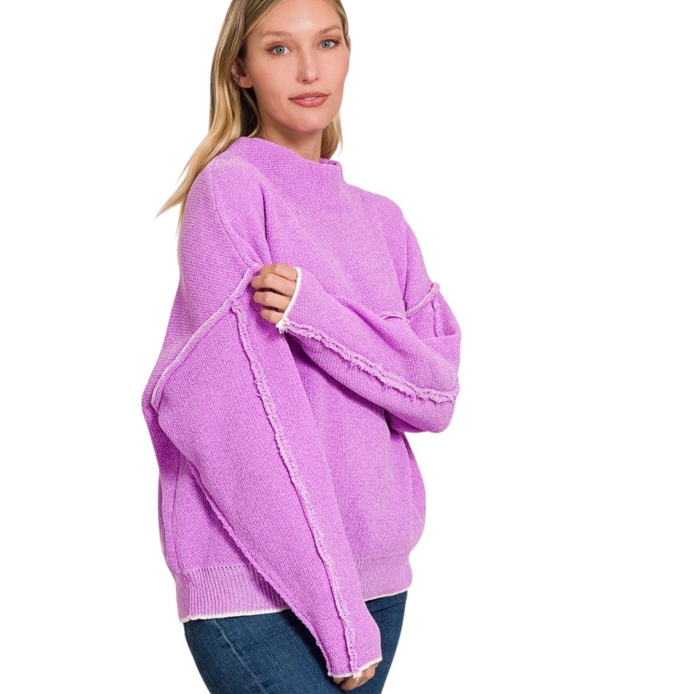 Women’s Lavender Oversized Mock Neck Raw Seam Chenille Sweater NWT Gorgeous!!